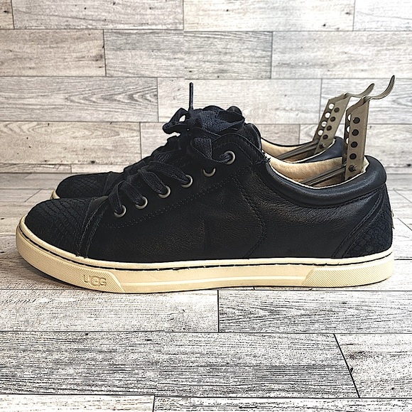 UGG Black Leather Sneakers Women’s Size 8 - Picture 1 of 10